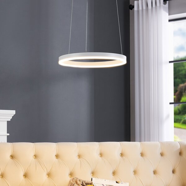 Arcchio Lampă suspendată LED Albiona, albă, 1 inel, Ø 40 cm, reglabil, Alb, Bucătărie, Metal, Modern