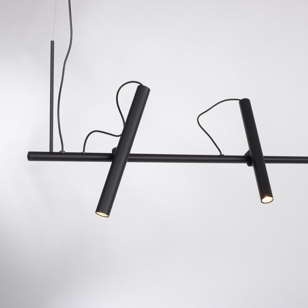 PURE Tutua lampă suspendată LED, 4 becuri, negru, reglabil, Negru, Camera de zi / sufragerie, Metal, Modern