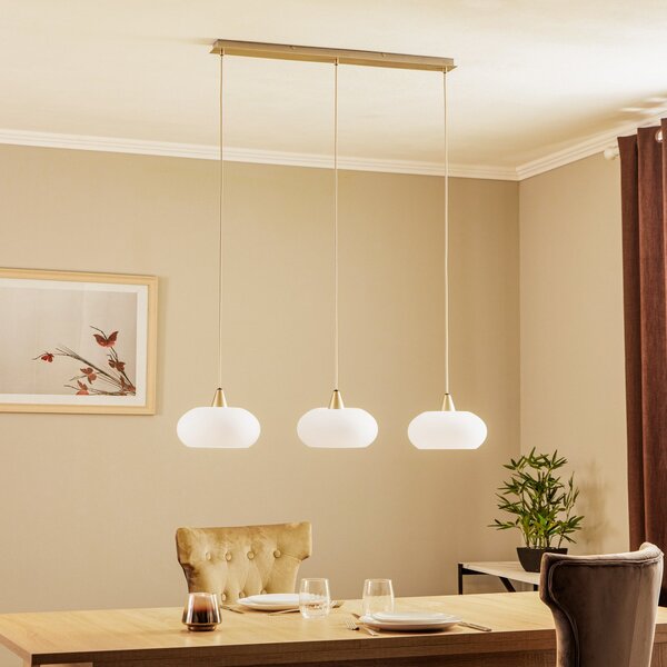 Lucande lampă suspendată Sharvil, 3 becuri, alb, sticlă, 97cm, reglabil, Alb, Camera de zi / sufragerie, Sticlă, Design