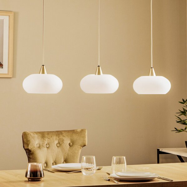 Lucande lampă suspendată Sharvil, 3 becuri, alb, sticlă, 97cm, reglabil, Alb, Camera de zi / sufragerie, Sticlă, Design
