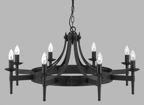 Searchlight Candelabru Cartwheel II, 8 becuri, reglabil, Negru, Camera de zi / sufragerie, Metal, Antichitate