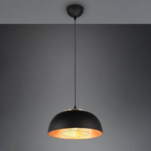 Reality Leuchten Suspensie Punch negru/auriu cu un singur bec Ø 35 cm, reglabil, Negru, Bucătărie, Metal