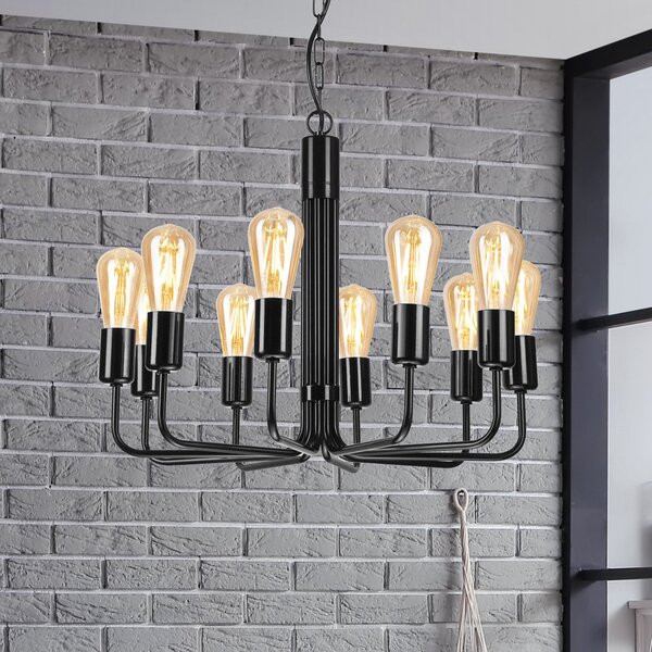 Lamkur Candelabru Malou, 10 becuri, negru, reglabil, Negru, Camera de zi / sufragerie, Metal, Modern
