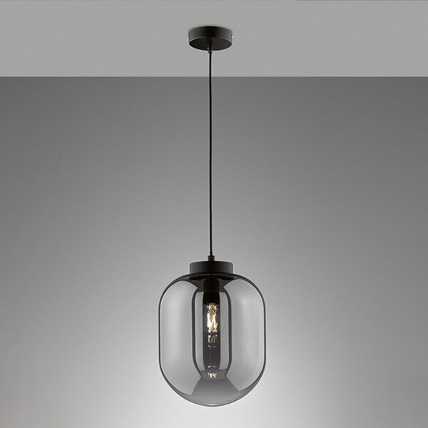 FISCHER & HONSEL Lampă suspendată Regi, 1 bec, Ø 24 cm, reglabil, Negru, Camera de zi / sufragerie, Sticlă