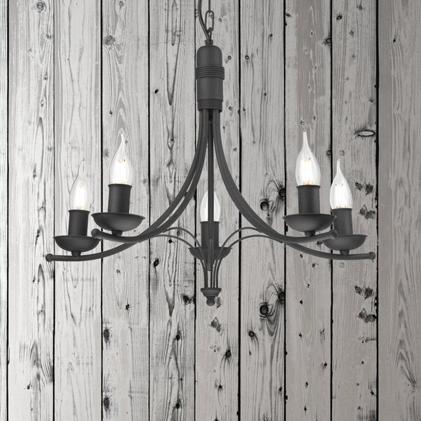 Lamkur Candelabru Kandela, 5 becuri, negru, reglabil, Negru, Hol, Metal, Modern