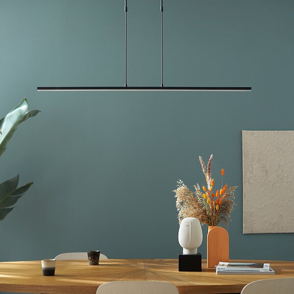 Steinhauer Lampă suspendată cu LED Zelena, negru, lungime 122cm, metal, CCT, reglabil, Negru, Camera de zi / sufragerie, Metal, Modern