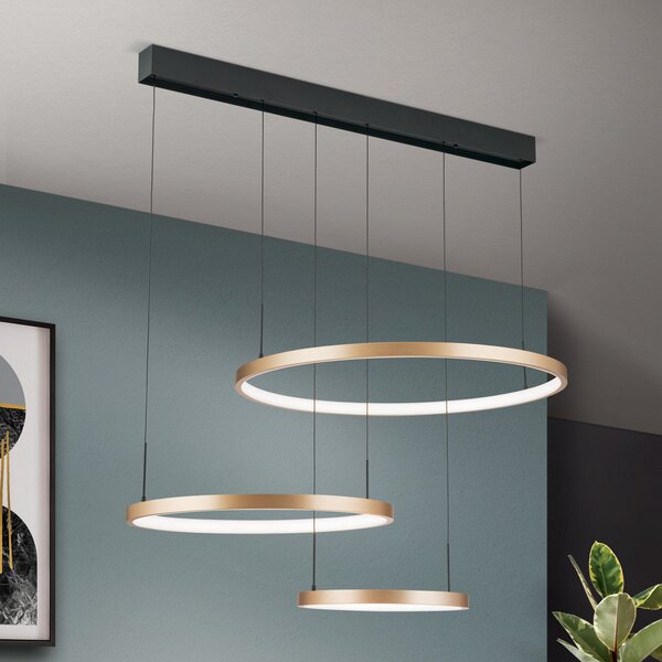 ORION Sphere lampă suspendată LED, 3 becuri, negru/auriu, reglabil, Negru, Camera de zi / sufragerie, Metal, Modern