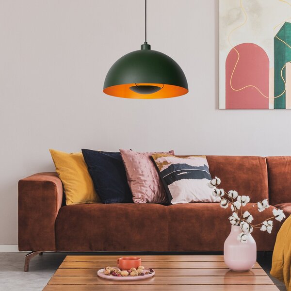 Lucide Siemon lampă suspendată din oțel, Ø 40 cm, verde, reglabil, Verde, Camera de zi / sufragerie, Metal, Modern