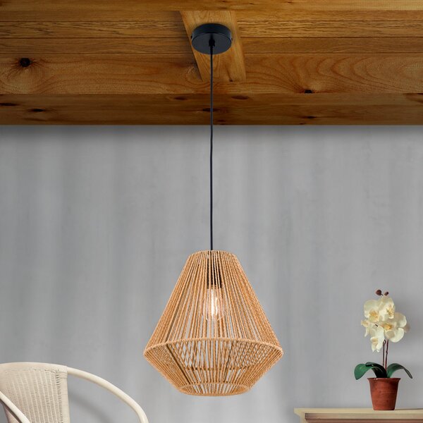 ORION Jungle lampă suspendată abajur coardă de cânepă, reglabil, Lemn, Camera de zi / sufragerie, Metal