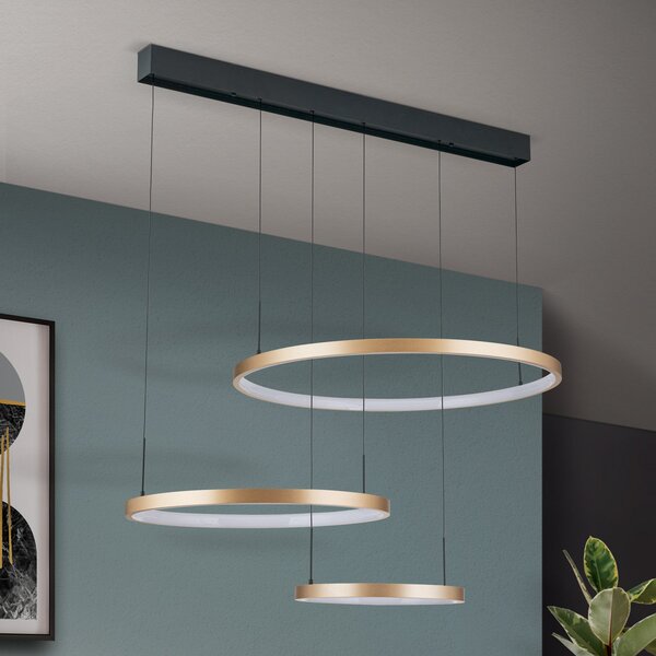ORION Sphere lampă suspendată LED, 3 becuri, negru/auriu, reglabil, Negru, Camera de zi / sufragerie, Metal, Modern