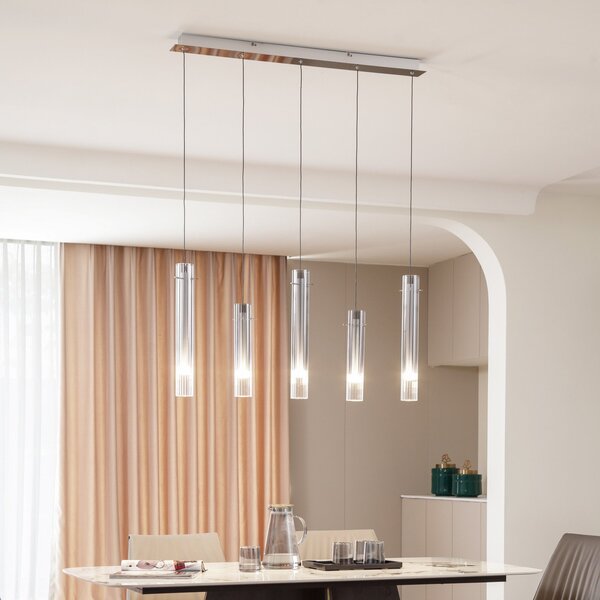 Lucande LED plafonieră cu LED-uri Korvitha, 5 lumini, gri, sticlă, reglabil, Gri, Camera de zi / sufragerie, Sticlă, Modern