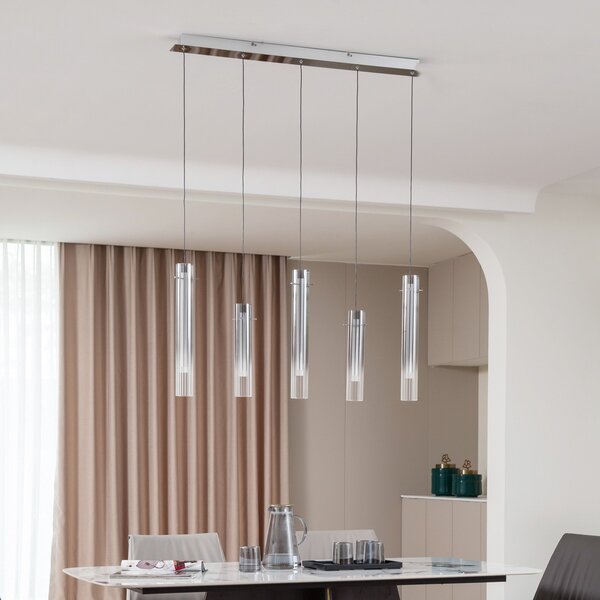 Lucande LED plafonieră cu LED-uri Korvitha, 5 lumini, gri, sticlă, reglabil, Gri, Camera de zi / sufragerie, Sticlă, Modern
