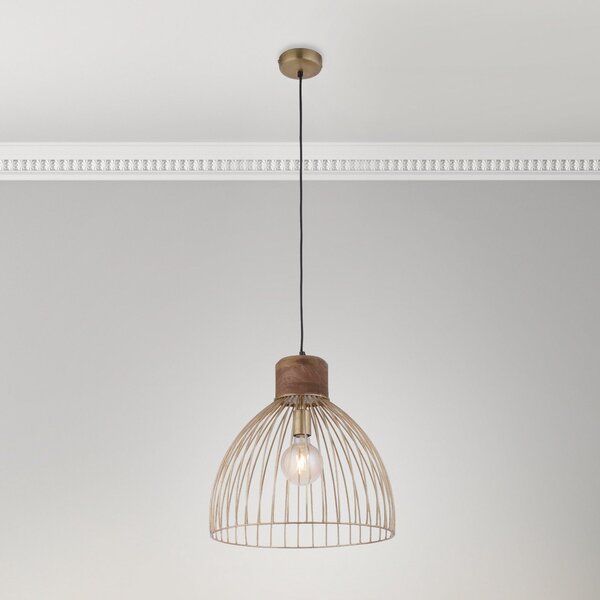 JUST LIGHT. GmbH Lampă suspendată Alami mango lemn alamă mat 3-lumini., reglabil, Lemn, Camera de zi / sufragerie, Lemn