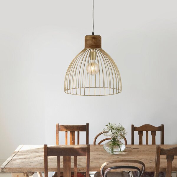 JUST LIGHT. GmbH Lampă suspendată Alami mango lemn alamă mat 3-lumini., reglabil, Lemn, Camera de zi / sufragerie, Lemn