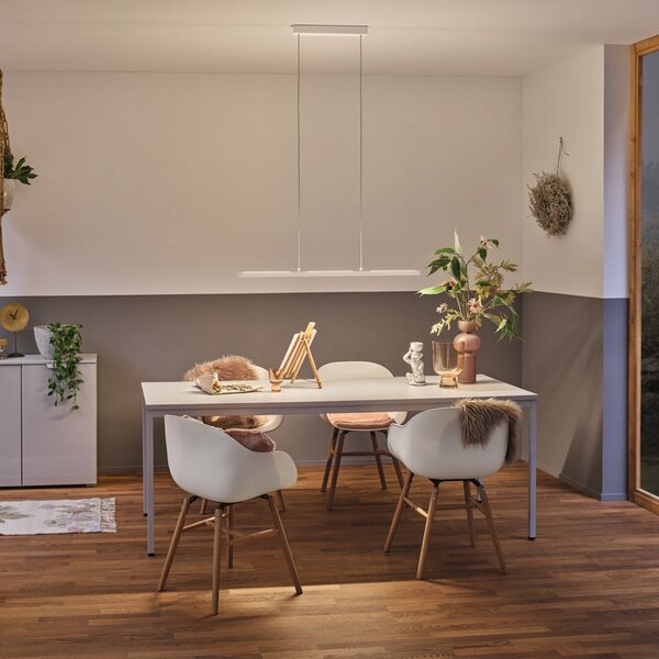 Paulmann Lampă suspendată LED Lento, albă, 100 cm, lumină orientabilă în, reglabil, Alb, Camera de zi / sufragerie, Aluminiu, Modern