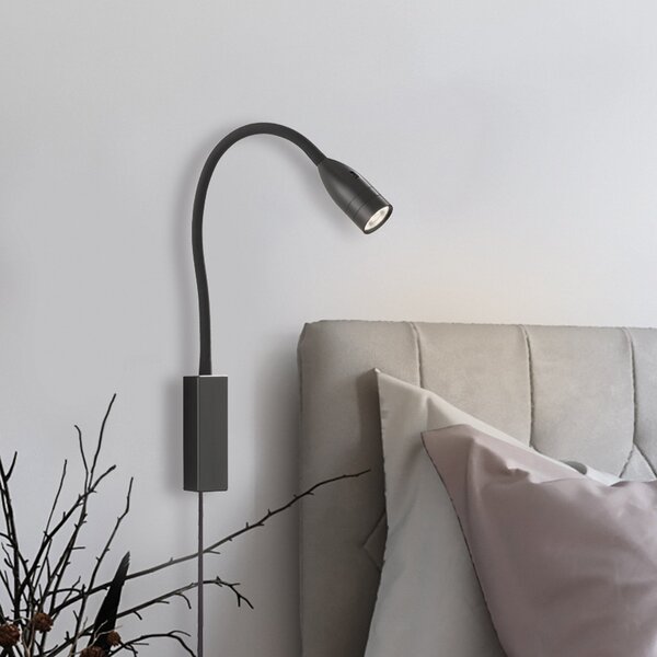 FISCHER & HONSEL Aplică Sten LED cu control prin gesturi, negru, reglabil, Negru, Camera de zi / sufragerie, Metal, Modern, Lumină de lectură