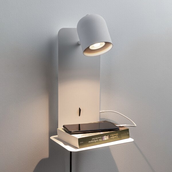 Paulmann Malena USB spot perete cu raft alb, Alb, dormitor, Metal, Spot de perete
