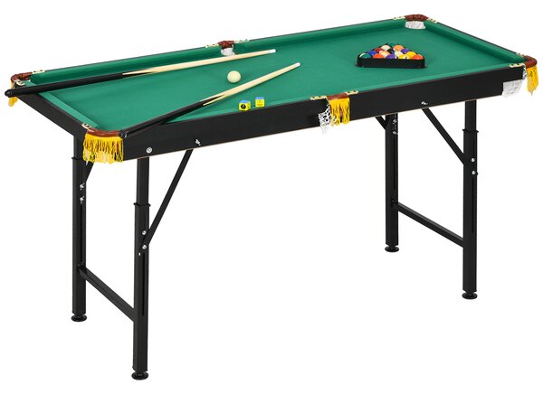 SPORTNOW Masă de Biliard Reglabilă pe Înălțime cu Accesorii, Masă din MDF și Oțel Carom, 140x60x55-75 cm, Verde | Aosom Romania