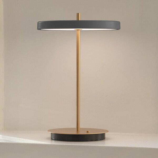 UMAGE Lampa de birou cu baterie LED Asteria Move antracit/alamă 31 cm, reglabil, Auriu / Alamă, Camera de zi / sufragerie, Metal, Design