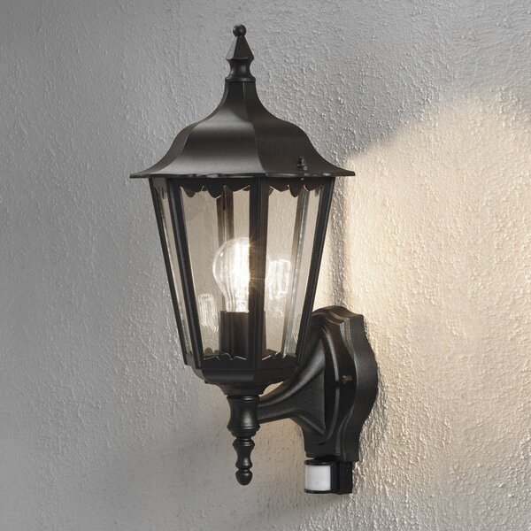 Konstsmide Aplică de exterior Firenze cu senzor, stând, negru, Negru, Sticlă, Casă de țară / Rustic, Felinar