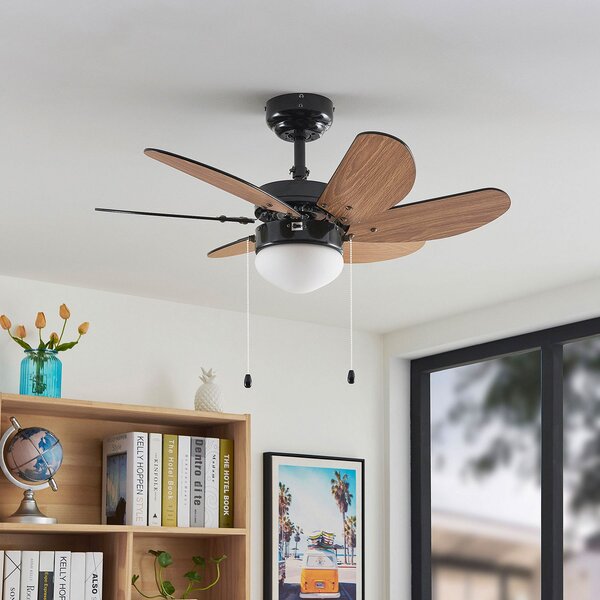 Lindby Ventilator de plafon Minja, negru, silențios, 78 cm, E14, Negru, Camera de zi / sufragerie, Metal, Modern