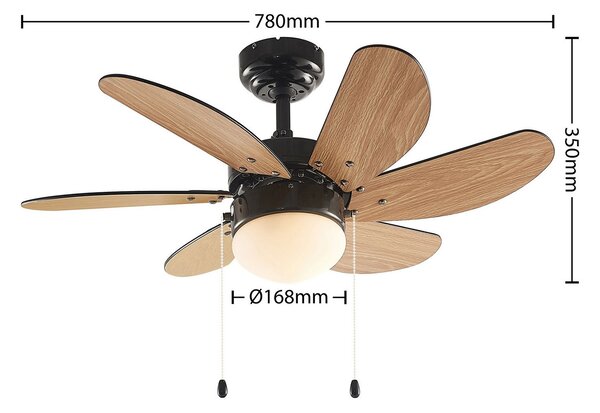 Lindby Ventilator de plafon Minja, negru, silențios, 78 cm, E14, Negru, Camera de zi / sufragerie, Metal, Modern