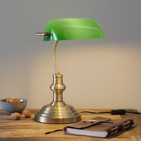 Markslöjd Lampă de masă Bankers înălțime 42 cm verde, Bronz / Alamă Veche, Camera de zi / sufragerie, Metal, Antichitate, Umbră de masă