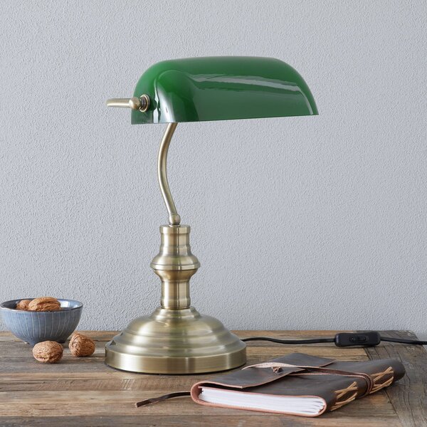 Markslöjd Lampă de masă Bankers înălțime 42 cm verde, Bronz / Alamă Veche, Camera de zi / sufragerie, Metal, Antichitate, Umbră de masă