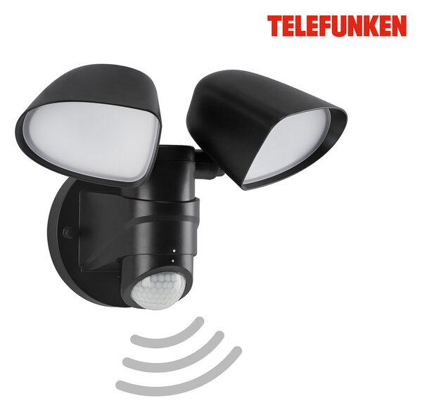 Telefunken LED senzor în aer liber spot de perete Bilbao 2 becuri negru, Negru, Plastic, Modern, Spot de exterior / vârf de pământ