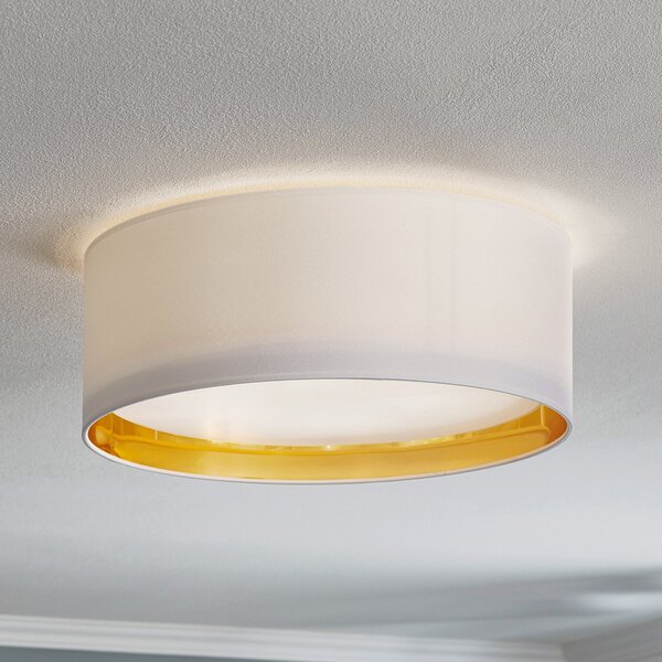TK Lighting Plafonieră Bilbao, alb/auriu, Ø 45 cm, reglabil, Alb, dormitor, Țesătură / Textil, Modern