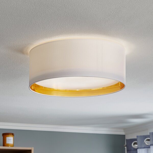 TK Lighting Plafonieră Bilbao, alb/auriu, Ø 45 cm, reglabil, Alb, dormitor, Țesătură / Textil, Modern