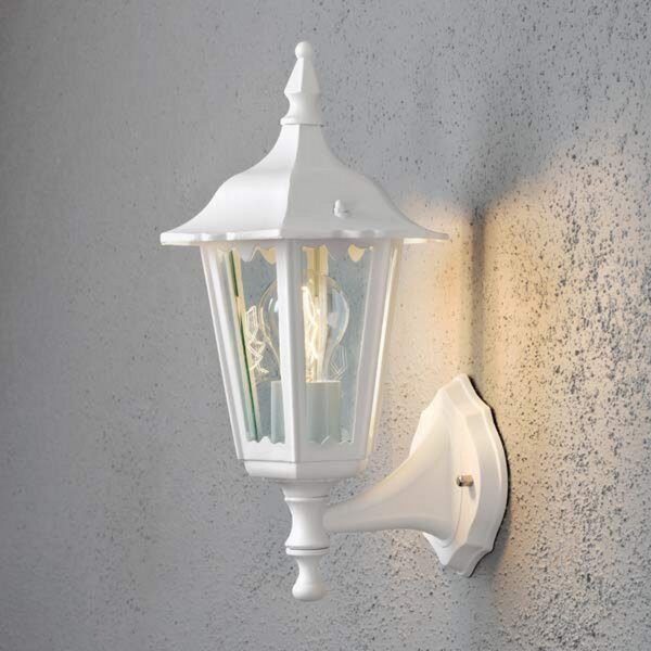 Konstsmide Aplică de exterior Firenze, alb, priză superioară, 36 cm, Alb, Sticlă, Casă de țară / Rustic