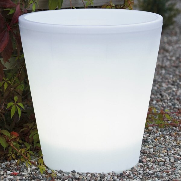 Konstsmide Ghiveci de flori cu LED Assisi iluminat Ø 37 cm, Alb, Plastic, Modern