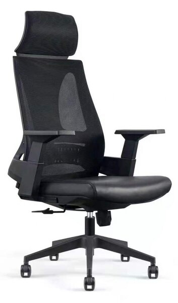 Scaun ergonomic Walker 3285, spătar mesh, sezut piele ecologica, Negru