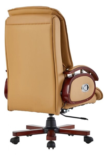 Scaun directorial din lemn masiv, piele PU Premium, Maro