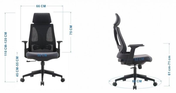 Scaun ergonomic Walker 3285, spătar mesh, sezut piele ecologica, Negru