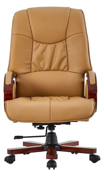Scaun directorial din lemn masiv, piele PU Premium, Maro