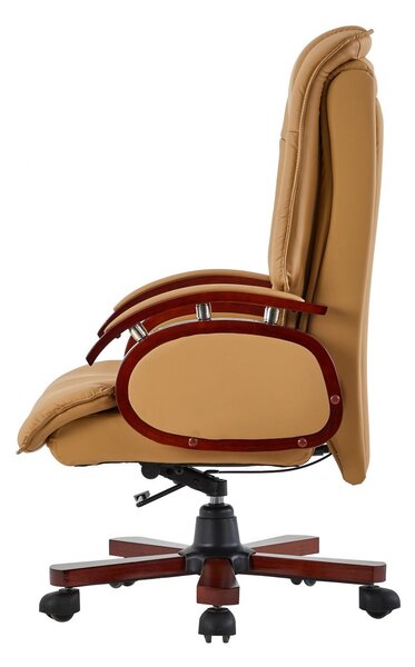 Scaun directorial din lemn masiv, piele PU Premium, Maro