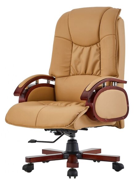Scaun directorial din lemn masiv, piele PU Premium, Maro