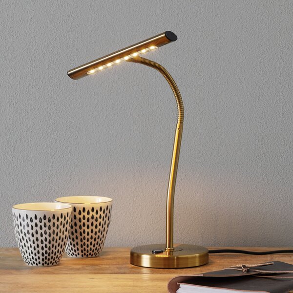 Trio Lighting Lampă de masă curbabilă Curtis LED, alamă antică, reglabil, Bronz / Alamă Veche, Studiu / Birou, Metal, Modern