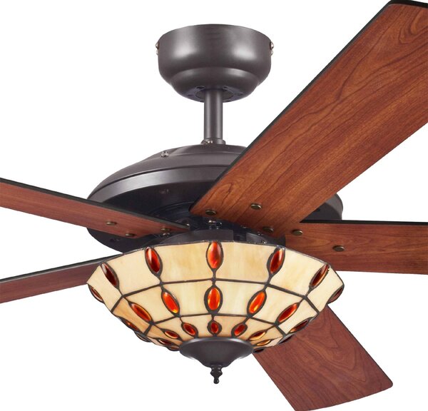Westinghouse Comet T – Ventilator cu lampă Tiffany, Lemn, Camera de zi / sufragerie, Lemn, Modern