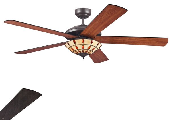 Westinghouse Comet T – Ventilator cu lampă Tiffany, Lemn, Camera de zi / sufragerie, Lemn, Modern