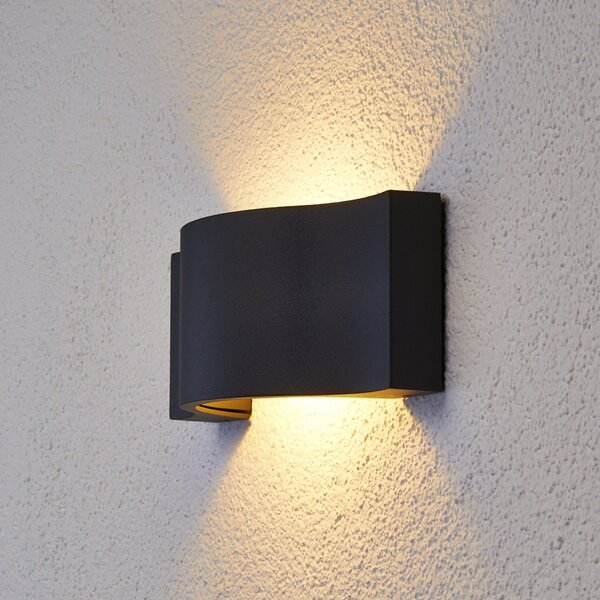 Lucande Aplică de perete LED Jace, antracit, metal, 28cm, IP54, Negru, Metal, Modern