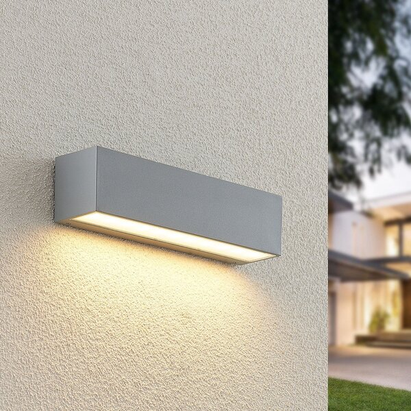 Lucande Lampa de perete pentru exterior cu LED Lengo, 25 cm, argintiu, lumină, Metalic, Aluminiu, Modern