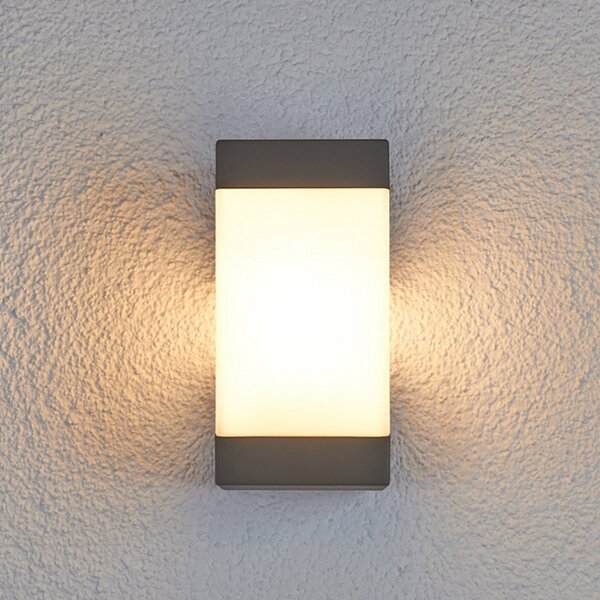Lucande lampă de perete Kiran, gri, metal, IP44, E27, reglabil, Negru, Aluminiu, Modern