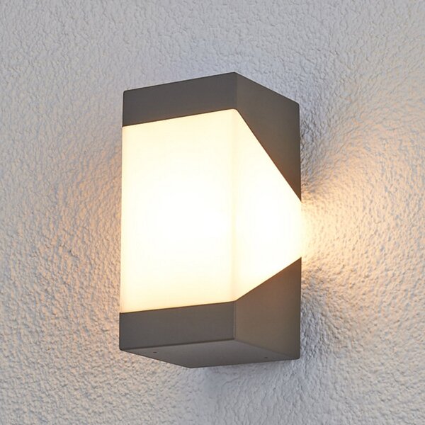 Lucande lampă de perete Kiran, gri, metal, IP44, E27, reglabil, Negru, Aluminiu, Modern