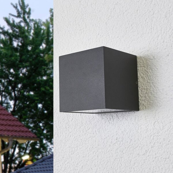 Lucande LED lampă de perete în aer liber Merjem, 12 cm, jos, IP54, Gri, Aluminiu, Modern