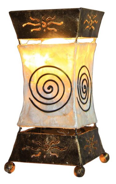 Woru Xenia lampă de masă deschisă cu motiv spiralat, Bronz / Alamă Veche, Camera de zi / sufragerie, Metal, Design