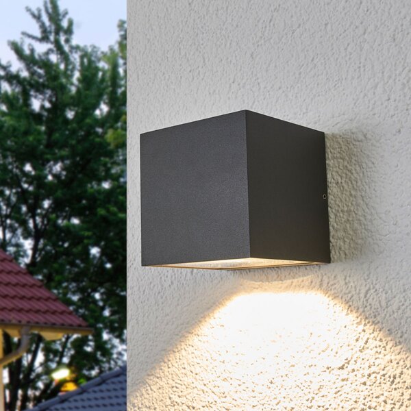Lucande LED lampă de perete în aer liber Merjem, 12 cm, jos, IP54, Gri, Aluminiu, Modern