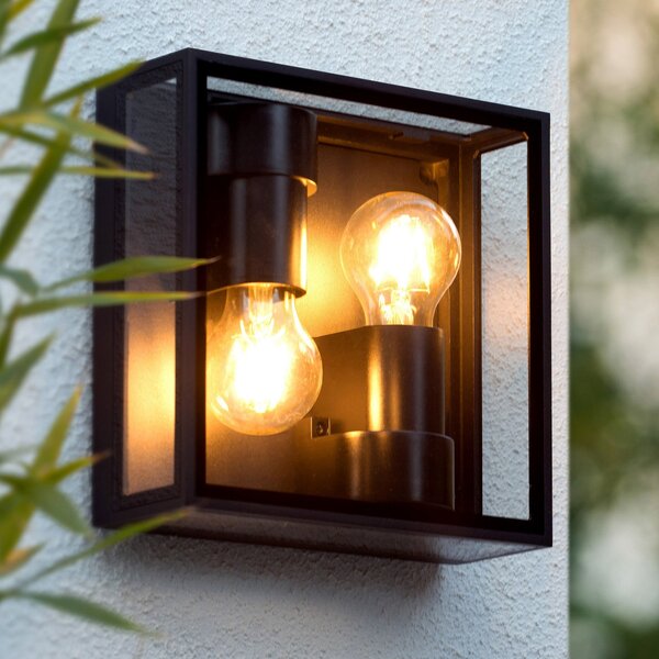 Lucide Lumină exterioară Dukan IP65, cu 2 becuri, reglabil, Negru, Metal, Modern, Plafon unghiular direct